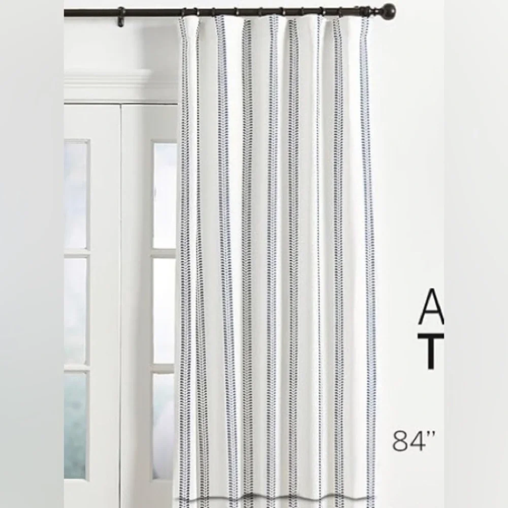 Ballard Designs Hollis Ditsy Single Stripe 2 Curtains